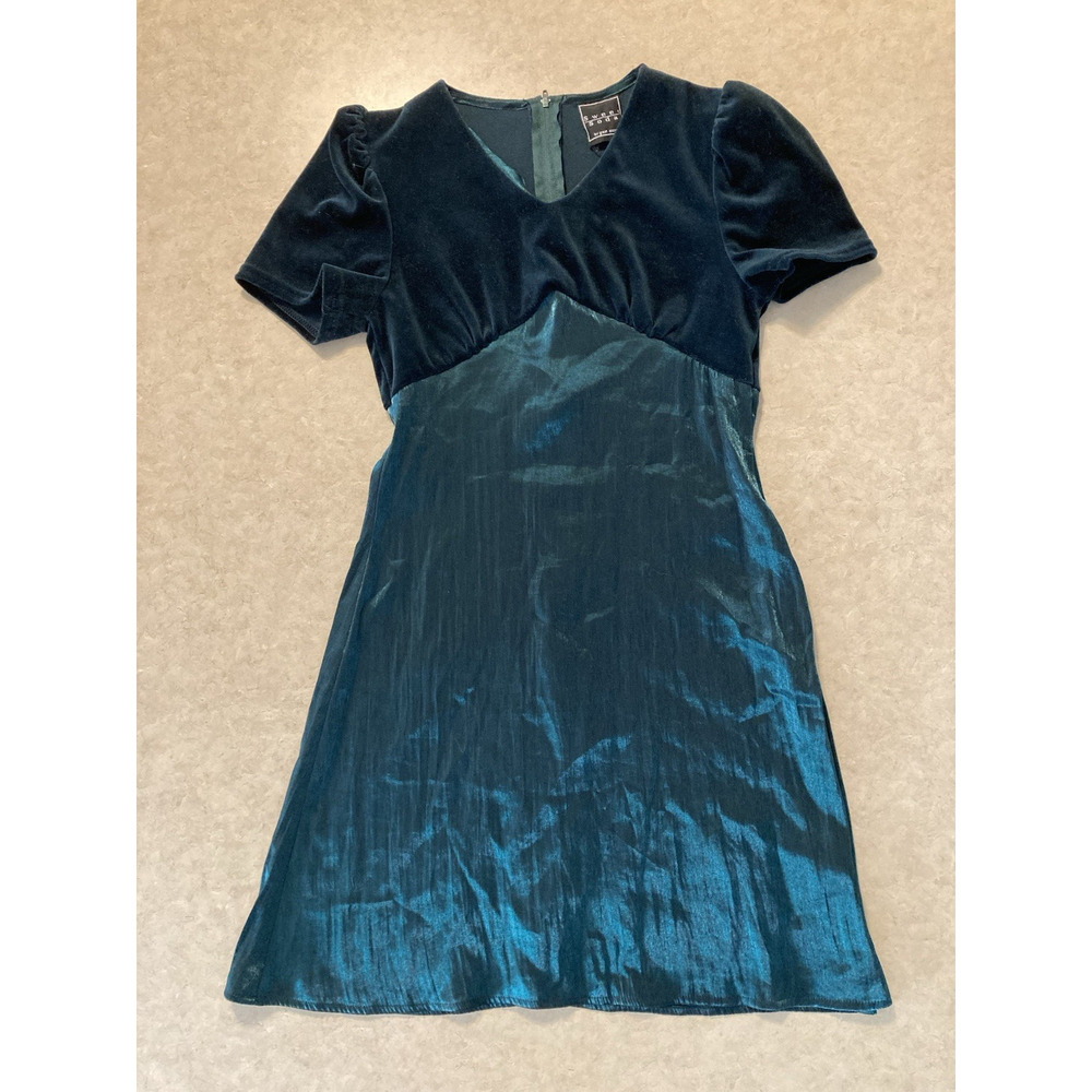 Girl's Sz 14 Dress Sweet Soda Green Velvet Shiny Holiday Christmas Vintage USA